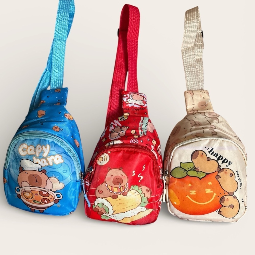 Kids Cartoon Sling Bags - Blue, Red, and Cream
